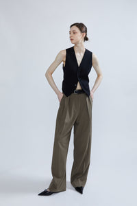 Low Waisted Pleated Pants, Olive Pants MODU Atelier 