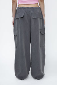 Oversized Drawstring Cargo Pants, Grey Pants MODU Atelier 
