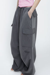 Oversized Drawstring Cargo Pants, Grey Pants MODU Atelier 