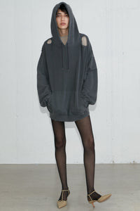 Oversized Ripped Hoodie, Dark Grey Knit Tops MODU Atelier 