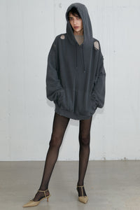 Oversized Ripped Hoodie, Dark Grey Knit Tops MODU Atelier 
