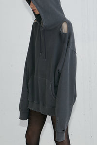 Oversized Ripped Hoodie, Dark Grey Knit Tops MODU Atelier 