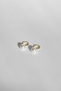 Pearl Huggie Hoop Earrings Gold Plated Sterling Silver Earrings MODU Atelier 