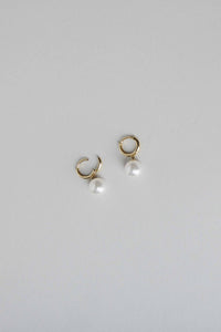 Pearl Huggie Hoop Earrings Gold Plated Sterling Silver Earrings MODU Atelier 