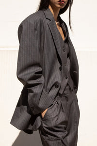 Pinstripe Relaxed Tailored Blazer, Grey Outerwear MODU ATELIER 