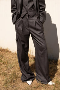 Pinstripe Tailored Cargo Pants, Grey Pants MODU ATELIER 