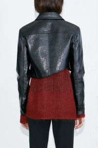 RC Signature Detail Faux Leather Crop Zip Jacket RECTO 