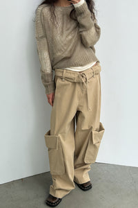 Rolled Waist Cargo Pants, Beige Pants MODU Atelier 