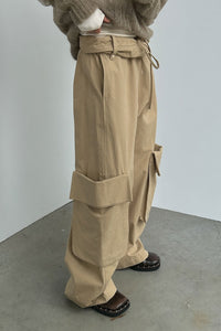 Rolled Waist Cargo Pants, Beige Pants MODU Atelier 