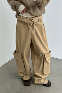 Rolled Waist Cargo Pants, Beige Pants MODU Atelier 