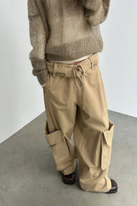 Rolled Waist Cargo Pants, Beige Pants MODU Atelier 