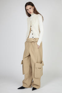 Rolled Waist Cargo Pants, Beige Pants MODU Atelier 