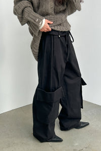 Rolled Waist Cargo Pants, Black Pants MODU Atelier 