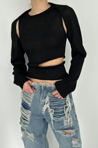 Sheer Knit Bolero Set, Black Knit Tops MODU Atelier 