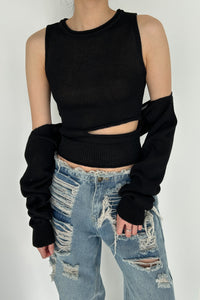 Sheer Knit Bolero Set, Black Knit Tops MODU Atelier 