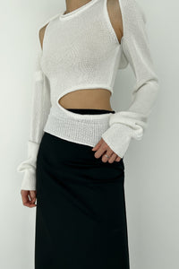 Sheer Knit Bolero Set, White Knit Tops MODU Atelier 