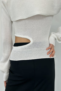 Sheer Knit Bolero Set, White Knit Tops MODU Atelier 