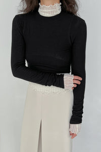 Sheer Textured Mock Neck Top, Cream Knit Tops MODU Atelier 