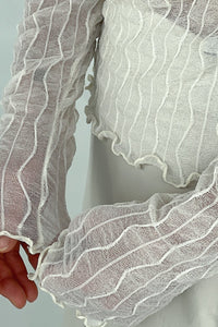 Sheer Textured Mock Neck Top, Cream Knit Tops MODU Atelier 