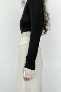 Sheer Textured Mock Neck Top, Cream Knit Tops MODU Atelier 