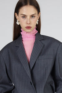 Sheer Textured Mock Neck Top, Pink Knit Tops MODU Atelier 