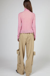 Sheer Textured Mock Neck Top, Pink Knit Tops MODU Atelier 