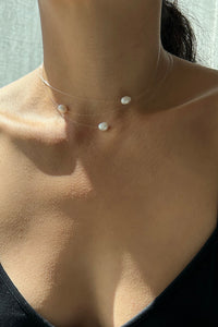 Single Pearl Floating Necklace Sterling Silver Necklace MODU Atelier 