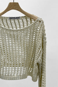Slouchy Knit Sweater, Ivory Knit Tops Gateless 