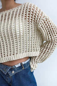Slouchy Knit Sweater, Ivory Knit Tops Gateless 