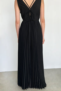 V-Neck Pleated Dress, Black Dresses LVIR 