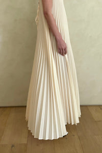 V-Neck Pleated Dress, Ivory Dresses LVIR 