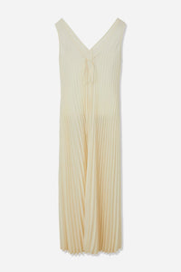 V-Neck Pleated Dress, Ivory Dresses LVIR 