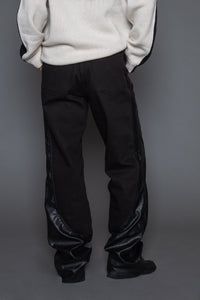 Vegan Leather Contrast Denim Pants Pants MODU Atelier 