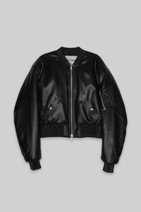 Vegan Leather Cropped Bomber Jacket Leather Jacket MODU Atelier 