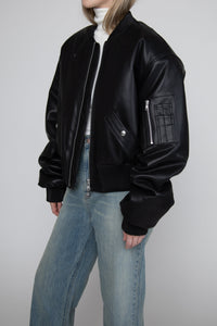 Vegan Leather Cropped Bomber Jacket Leather Jacket MODU Atelier 