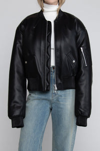 Vegan Leather Cropped Bomber Jacket Leather Jacket MODU Atelier 