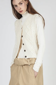 Wool Blend Cable Knit Sweater Vest, Cream Vest MODU Atelier 