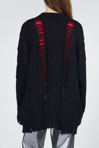 Wool Blend Distressed Sweater, Black Sweater MODU Atelier 