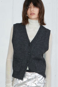 Wool Sweater Vest, Dark Grey Woven Vest MODU Atelier 